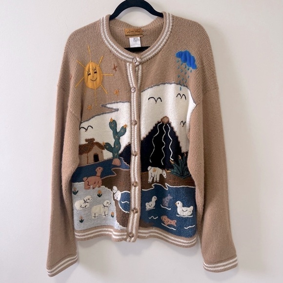 Vintage Sweaters - Vintage Sunflower Valley Alpaca Cardigan Size M